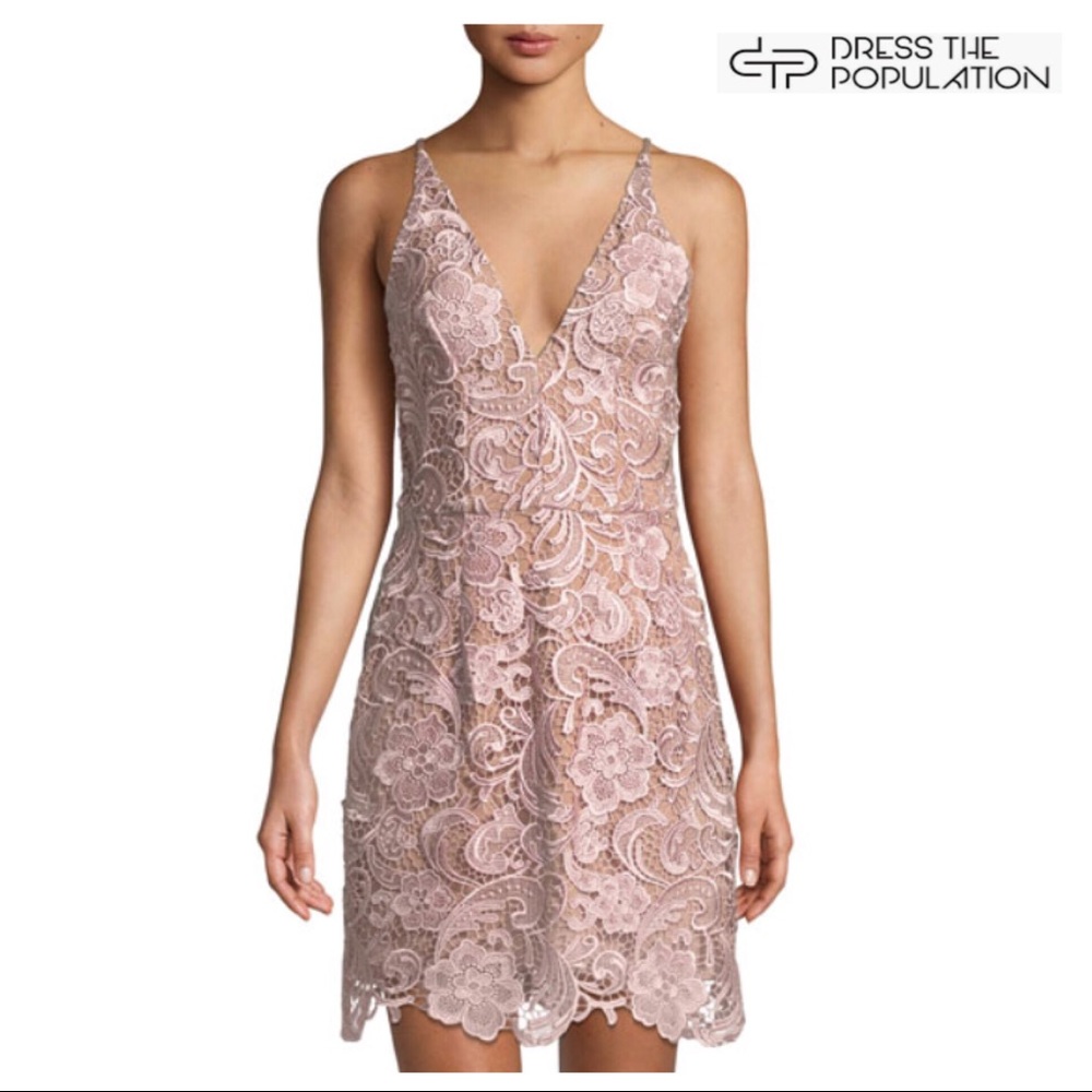DRESS THE POPULATION LACE SHEATH DRESS - Picture 1 of 5